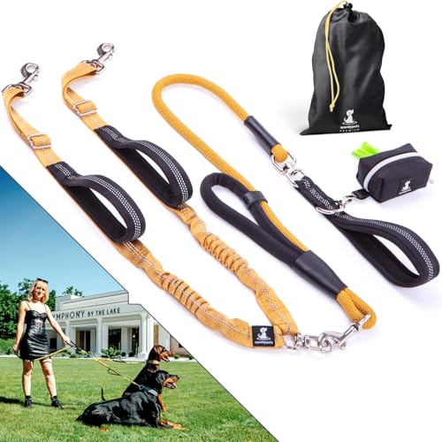 Premium Double Leash for Two Dogs (Adjustable Premium Gold)