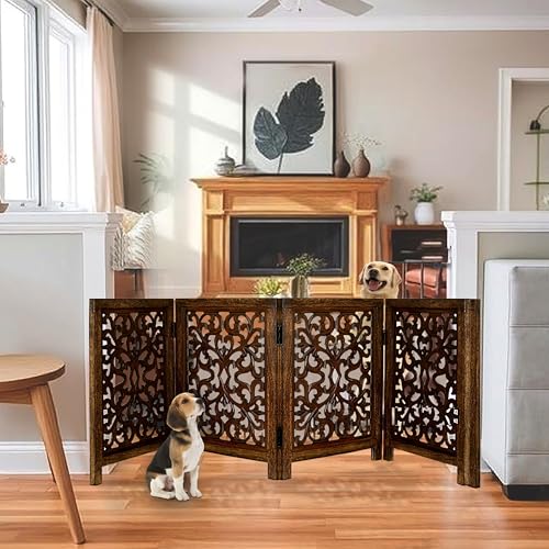 Freestanding Wood Pet Gate (Burnt / 72"x24" Leaf 4 Panels)