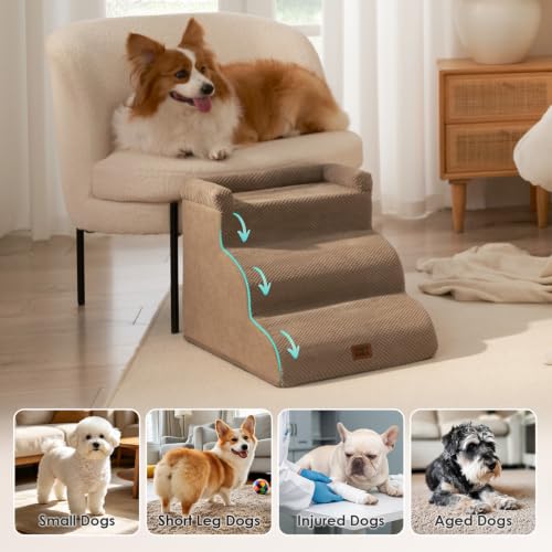 3 Step Curved Dog Stairs for Small Dogs 14" H (Camel / 23.6"l X 15.7"w X 15.7"h)