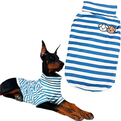 Turtleneck Dog Shirt Cute Doggie Embroidery Super Soft Dog Sweatshirt Stretchy Striped Puppy Pullover for Cats Small Medium Large Dogs (Blue Striped / XXXX-Large)
