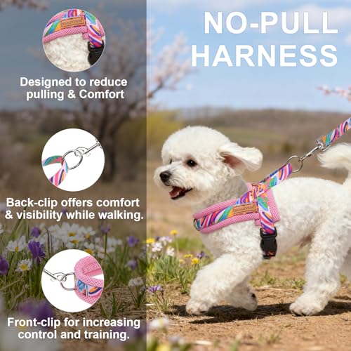 Dog Harness Medium Sized and Leash Set (Mix Pink / M: Chest 21"-26.7")