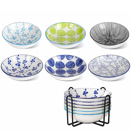 Ceramic Cat Food Bowls with Metal Holder (Classic Colors + Metal Stand)