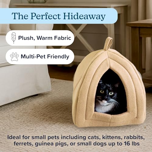 Cat House Indoor Bed with Removable Foam Cushion (Tan)