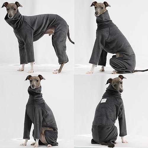 D Doggy Star Italian Greyhound Clothes Sweater Fleece Basic Onesie Whippet for Dog Turtleneck Outfits Coat (L / Flc Charcoal)