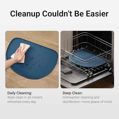 Cat Food Mat Silicone Waterproof Feeding Mat (18"L x 12.5"W / Ocean)