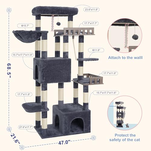 Maine Coon Cat Tree (68.5 inches / Dark Gray)