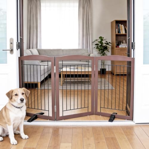 Freestanding Dog Fence Indoor (Brown / 【3 Panels】60''w x 24''h)