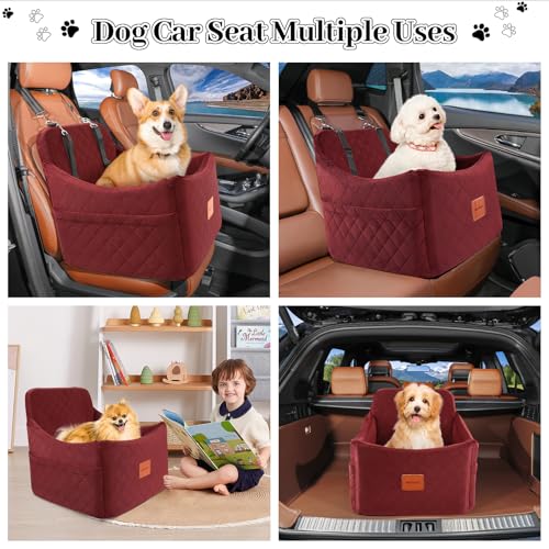 Dog Booster Car Seat for Dogs up to 35lbs (Wine Red / Medium)