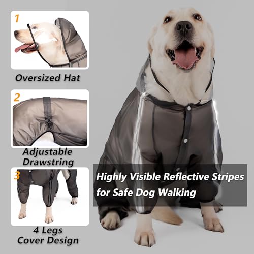 Dog Raincoat Dog Hooded Slicker Poncho (Black / 2XL)