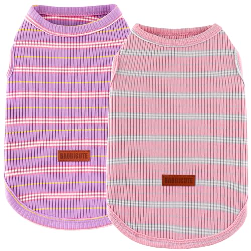 2Pack Dog Shirt Cotton Striped T (Purple Pink + Pink Blue / XXS(Back: 7.9", Chest: 11.8", 1.1-3.3lbs))