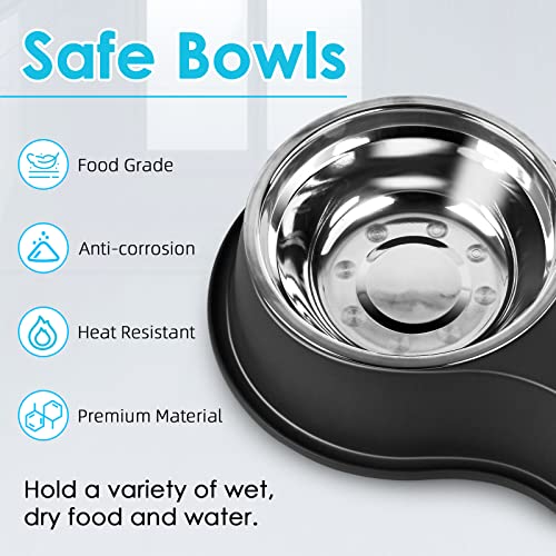 Stainless Steel Dog Bowls Double Non (Large-34oz / 1.Black)