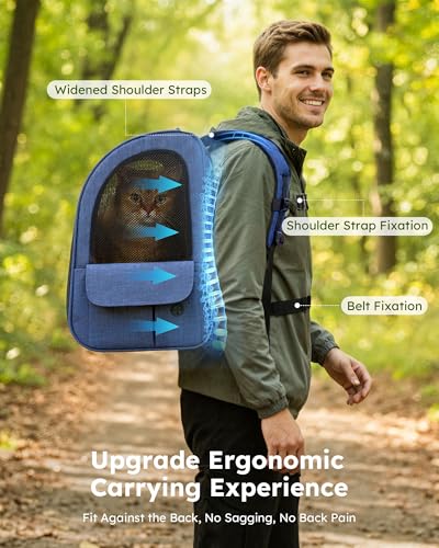 Cat Carrier Backpack Expandable (Blue / 12.6"L x 10.2"W x 16.5"H)