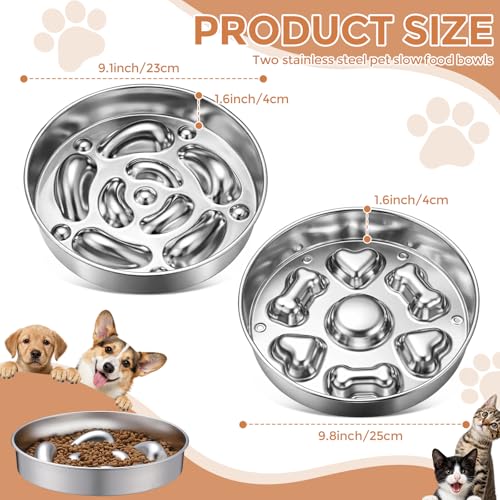 2 Pack Stainless Steel Slow Feeder Dog Bowls