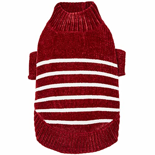 Cozy Soft Chenille Classy Striped Dog Sweater in Burgundy Red (12 inch / Burgundy Red)