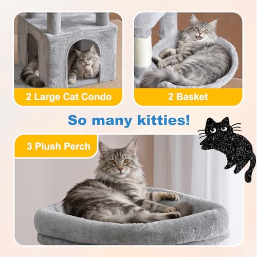 Cat Tree Tower with Tiered Padded Platforms (Light Gray)