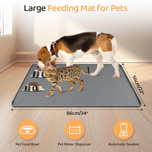 Dog Food Mat 34''x22'' Extra Large Dog Mat for Food and Water (34"L x 22"W / Dark Grey)