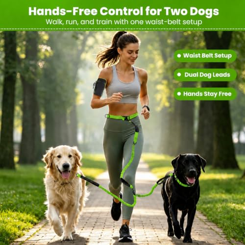 Hands Free Double Dog Leash (Green)