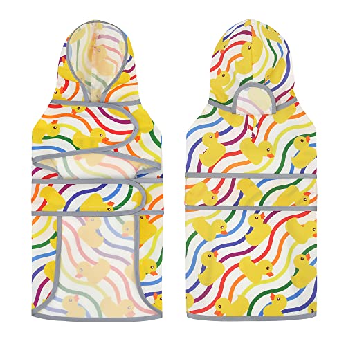 Dog Raincoat Waterproof Dog Rain Jacket with Hood (Rainbow Ducks / Medium)