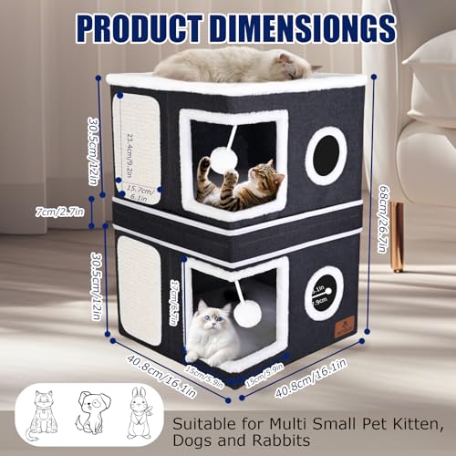 2 Story Cat House for Indoor Cats (Dark Grey / Double)