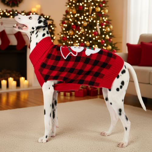 Dog Christmas Sweater for Small Dogs with Red Buffalo Plaid Snowman (Small (4-7lbs) / Snowman)