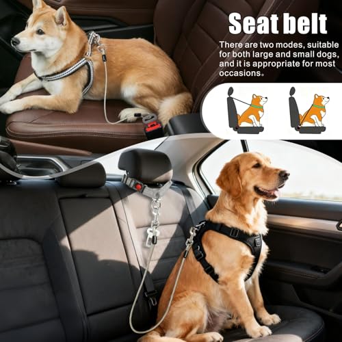 Dog Seat Belt for Car Stainless Steel 3 in 1 Dog Seatbelt Grey (Gray)