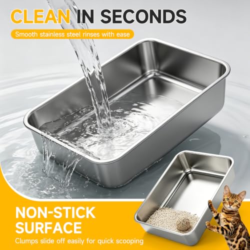 XL Open Top Stainless Steel Litter Box with High Sides (Light Gray-1Pack)