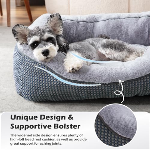 Small Dog Bed Washable Orthopedic Calming Warming Durable Pet Bed with Anti (S (20"x19"x6") / Navy)