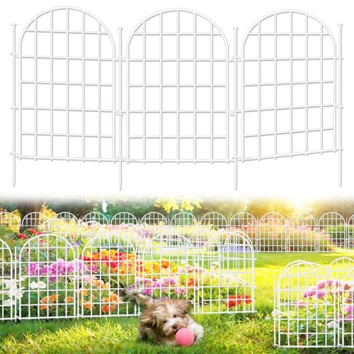 32.5ft(L) x 22in(H) Panels Garden Fence, 30 Panels Arched No Dig Fence, Decorative Animal Barrier Fencing with Ground Stake, Rustproof Metal Garden Edging Border for Dog, Outdoor Patio Decor, White (White / 30 Panels, 32.5ft(L) x 17in(H))