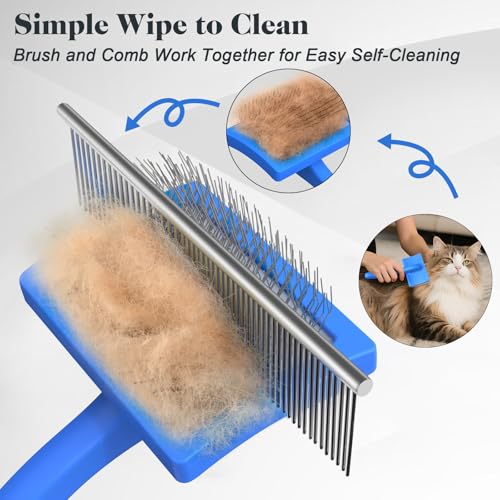 2PCS Slicker Brush for Dogs & Pet Comb (Blue / Medium)
