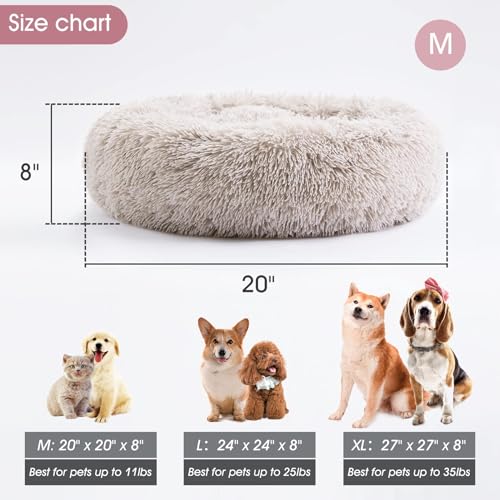 Western Home Calming Donut Cat Bed Small Dog Bed Washable (White Khaki / 20.0"l x 20.0"w x 6.0"th)