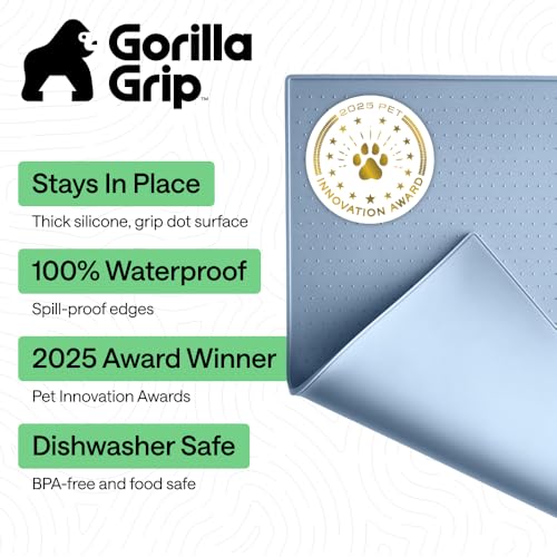Dog Food Mat 100% Waterproof Silicone (Light Blue / 16"l X 10"w)
