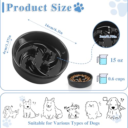 Ceramic Slow Feeder Dog Bowls (Black-M)