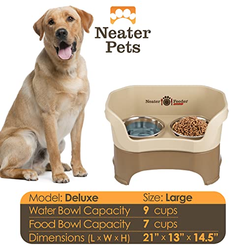 Neater Feeder Deluxe Mess Proof Dog Bowls Elevated for Large Dogs Over 40 lbs (Large with Standard Bowl / Cappuccino)