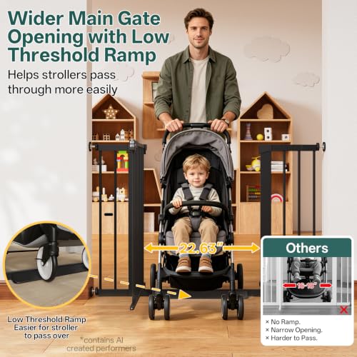 29.6 44.6 in Wide Baby Gate for Stairs and Doorways (Black / 29.6-44.6"W x 28"H)
