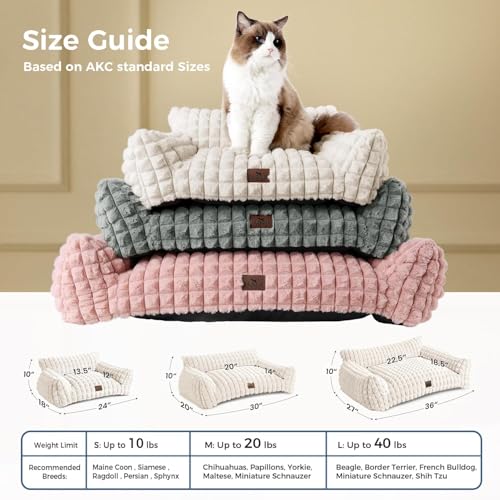 Cat Couch Bed with Fluffy Faux Rabbit Fur for Indoor Cats (Grey / Large: 36"L x 27"W x 10"Th)