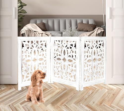 Lightnpro Wooden Pet Gate (Antique White Flower / 24x54 - Rusty)