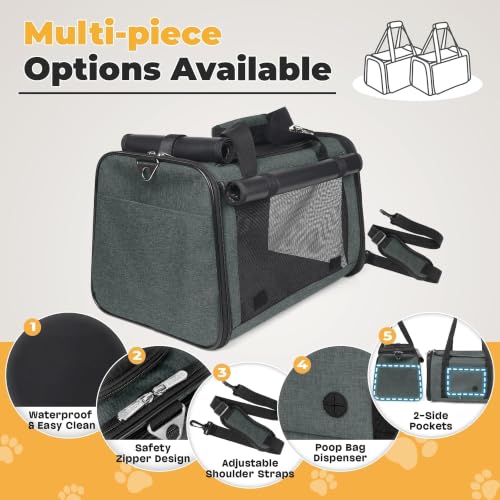 25lbs Cat Carrier Lightproof Soft Sided Pet Carrier for Large Cat (17.5"L x 11.0"W x 11.0"H / Grey green)