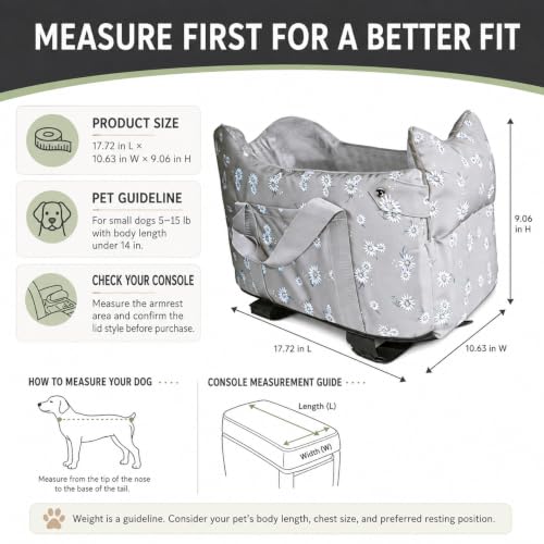 Center Console Dog Car Seat Safe Travel for Small Dogs Under 15 lbs (Gray)
