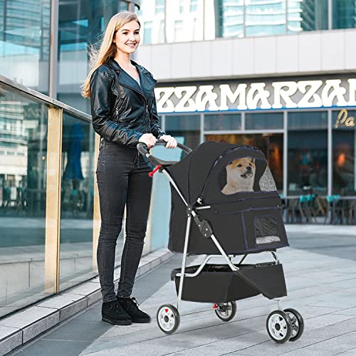 3 Wheel Foldable Pet Stroller (Black / 3 Wheels)