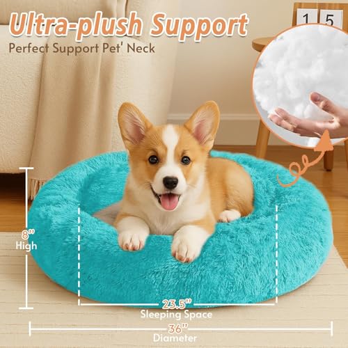 Calming Dog Beds Large Sized Dog (Aqua Blue / 36.0"L x 36.0"W x 8.0"Th)
