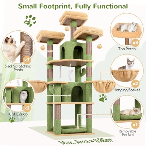 Big XL Cactus Cat Tower for Indoor Multiple Cats (Cactus / 68 inch)