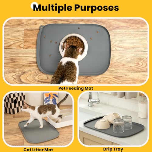 Silicone Dog Food Mat with Side Pocket & Hook Hole (24"L x 16"W / Grey)