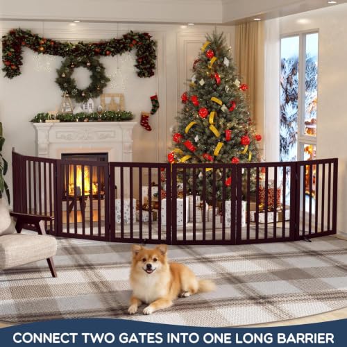 Freestanding Dog Gate Indoor (Espresso / 75”Wx24”H, 4 Panles)