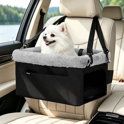 Deluxe Dog Booster Seat with Sturdy Metal Frame and Safety Leash for Small Pets up to 20 lbs (Black)