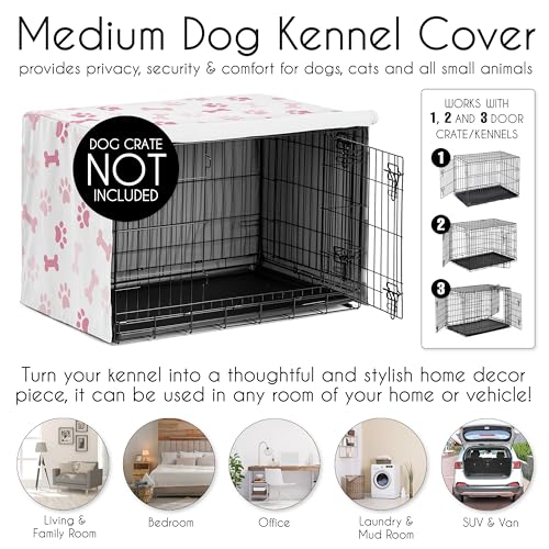 36in. Medium Dog Crate Cover (Pink Paw Bone / 36.0"L x 23.5"W x 24.0"H)