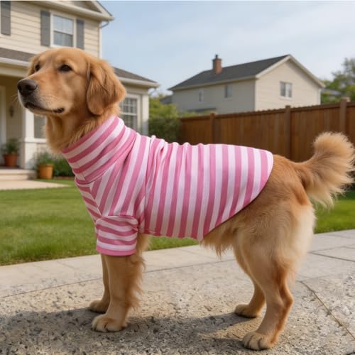 Turtleneck Dog Shirt Cute Doggie Embroidery Super Soft Dog Sweatshirt Stretchy Striped Puppy Pullover for Cats Small Medium Large Dogs (Pink Striped / XX-Large)