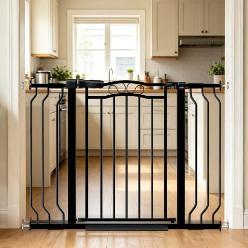29.5" 43.7" Extra Wide Baby Gate for Stairs Auto Close Dog Gate (Black / 29.5"-43.3")