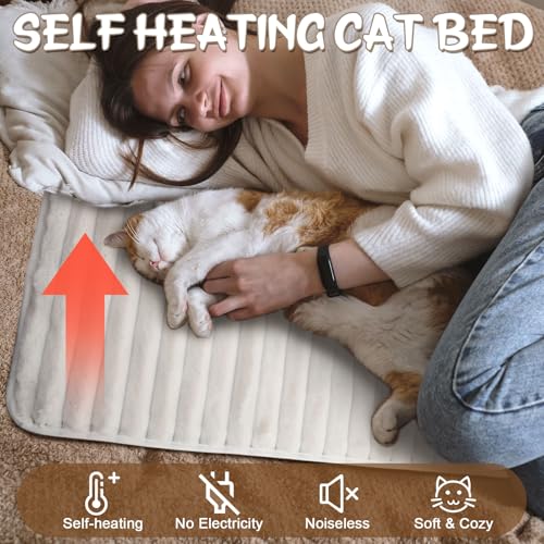 4 Pack Self Warming Cat Bed 24"x18" Self Heating Dog Cat Pad Bulk Crate Mat Extra Warm Thermal Big Pet Pad for Indoor Outdoor Pets Houses with Removable Washable Cover Non Slip (White)