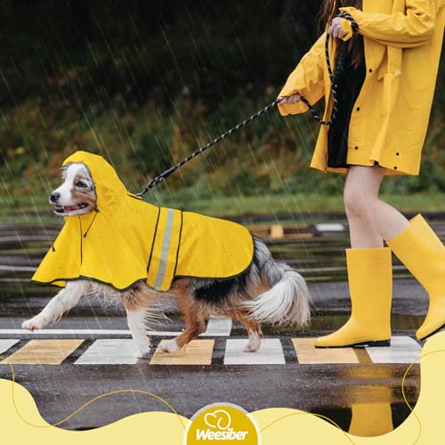 Dog Raincoat Adjustable Waterproof Dog Rain Jacket Poncho with Reflective Strip and Leash Hole (Small / Yellow)
