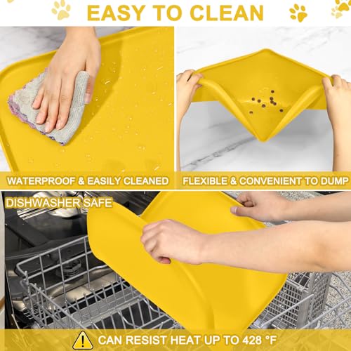 Waterproof Silicone Pet Food Mat with Raised Edge for Dog & Cat (Vivid Yellow / 19"L x 12"W)